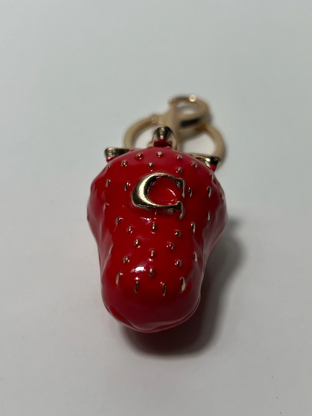 Coach CC Logo Strawberry Fruit Enamel Bag Charm Pendant Keychain